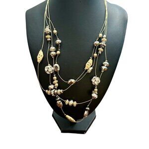 Chico's Necklace Jewelry Statement 22" Adjustable Gold Tone Multilayered